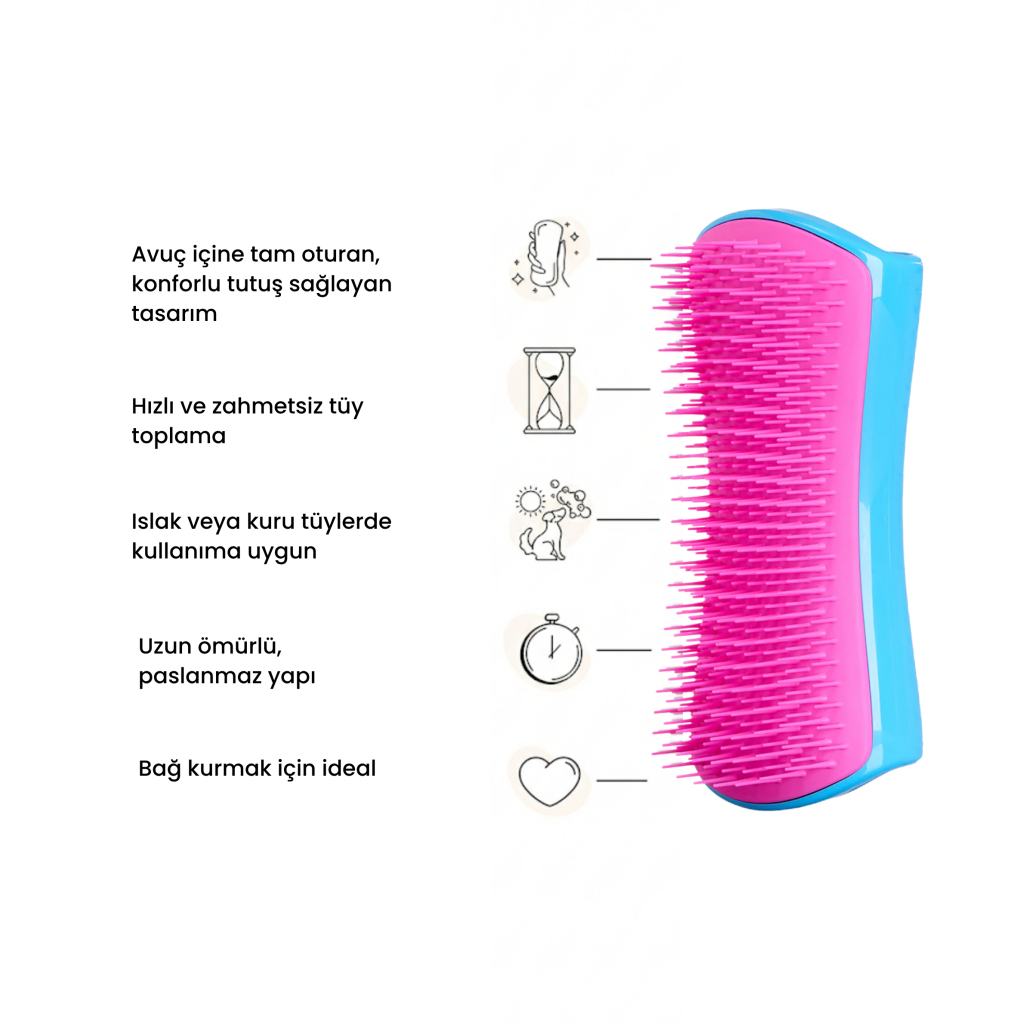 PET TEEZER De-Shedding Tüy Toplayıcı Büyük Irk Köpek Bakım Fırçası 14,7x6,4cm (Pembe)