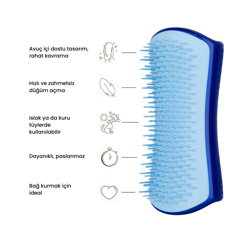 PET TEEZER De-Shedding Tüy Toplayıcı Küçük Irk Köpek Bakım Fırçası 11,7x5cm (Mavi)
