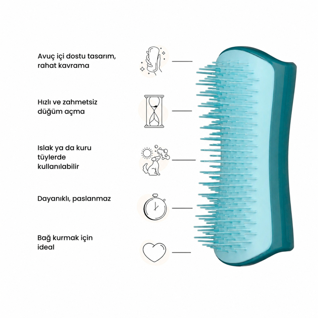 PET TEEZER Detangling Dolaşık Açıcı Küçük Irk Köpek Bakım Fırçası 11,7x5cm (Mavi)