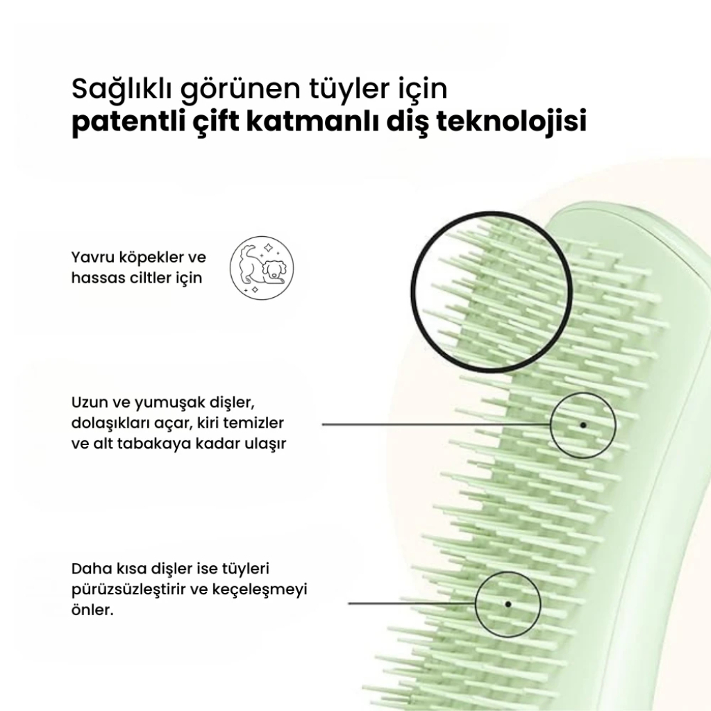 PET TEEZER Sensitive Skin Dolaşık Açıcı Yavru Köpek Bakım Fırçası 11,7x5cm (Yeşil)