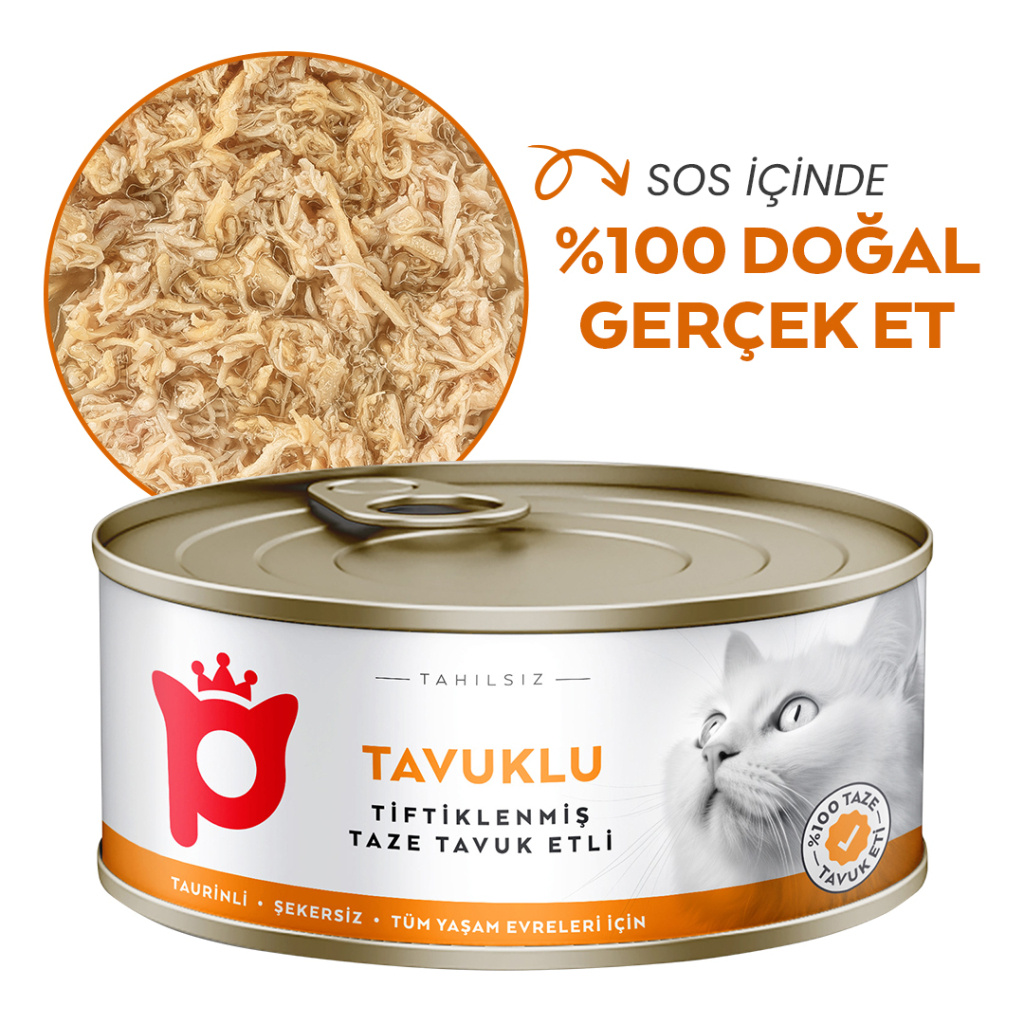 Petlebi Sos İçinde Tiftiklenmiş Taze Tavuk Etli Kedi Konservesi 70gr