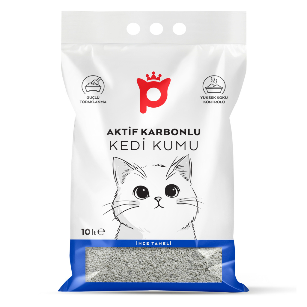 Petlebi Aktif Karbonlu Parfümsüz İnce Taneli Topaklanan Bentonit Kedi Kumu 10lt