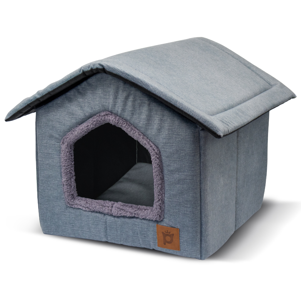 Petlebi Ev Modeli Kedi ve Küçük Irk Köpek Yatağı 40x40x40cm (Gri)