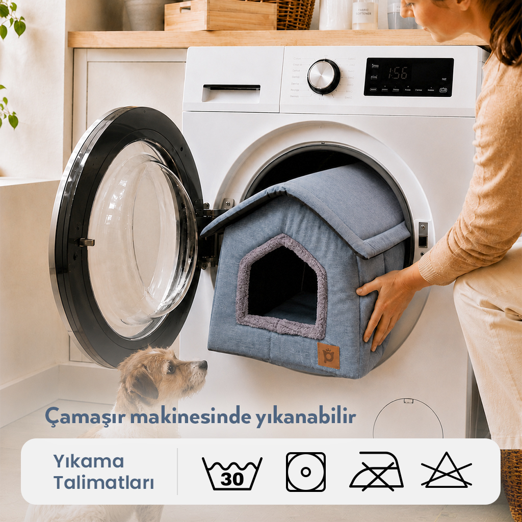Petlebi Ev Modeli Kedi ve Küçük Irk Köpek Yatağı 40x40x40cm (Gri)