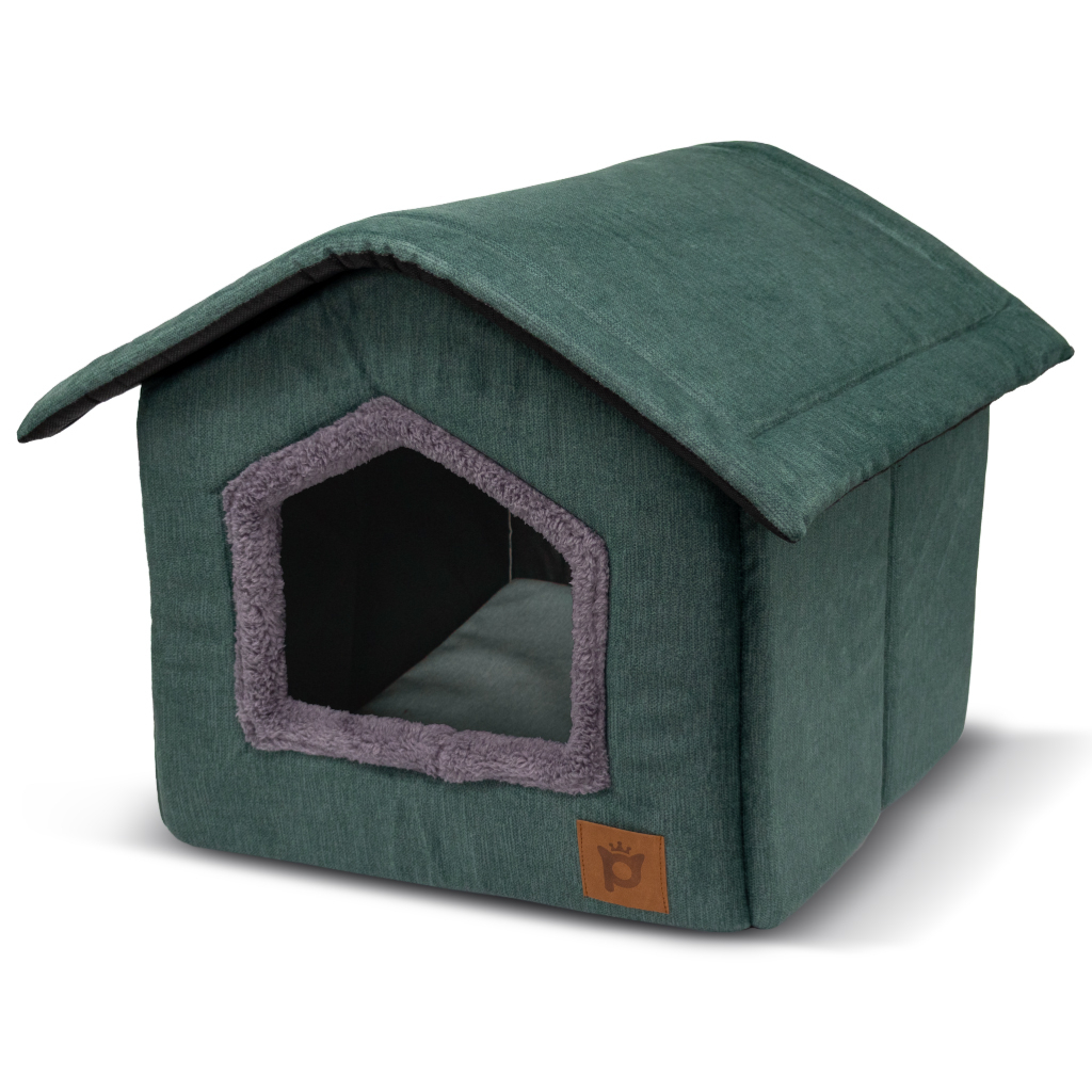 Petlebi Ev Modeli Kedi ve Küçük Irk Köpek Yatağı 40x40x40cm (Yeşil)