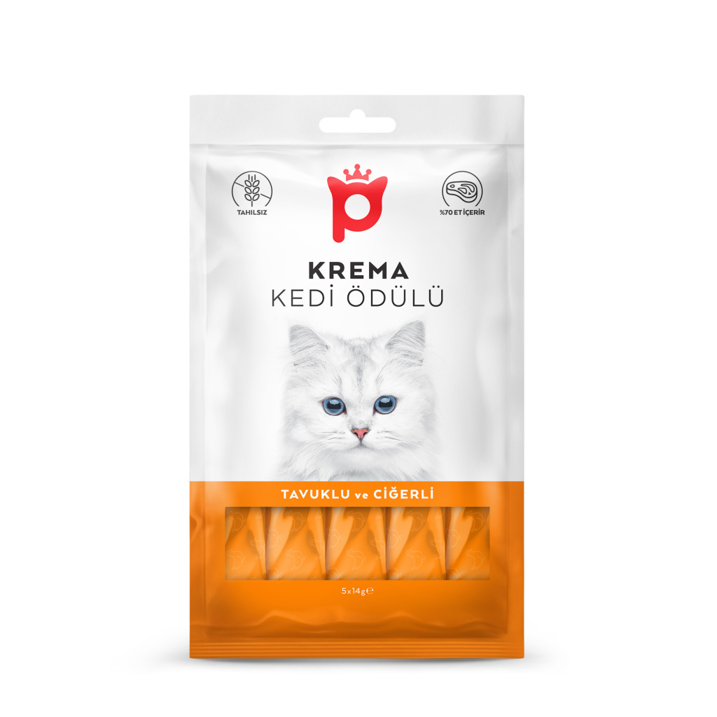 Petlebi Tavuklu ve Ciğerli Krema Kedi Ödül Maması 14gr (5'li)