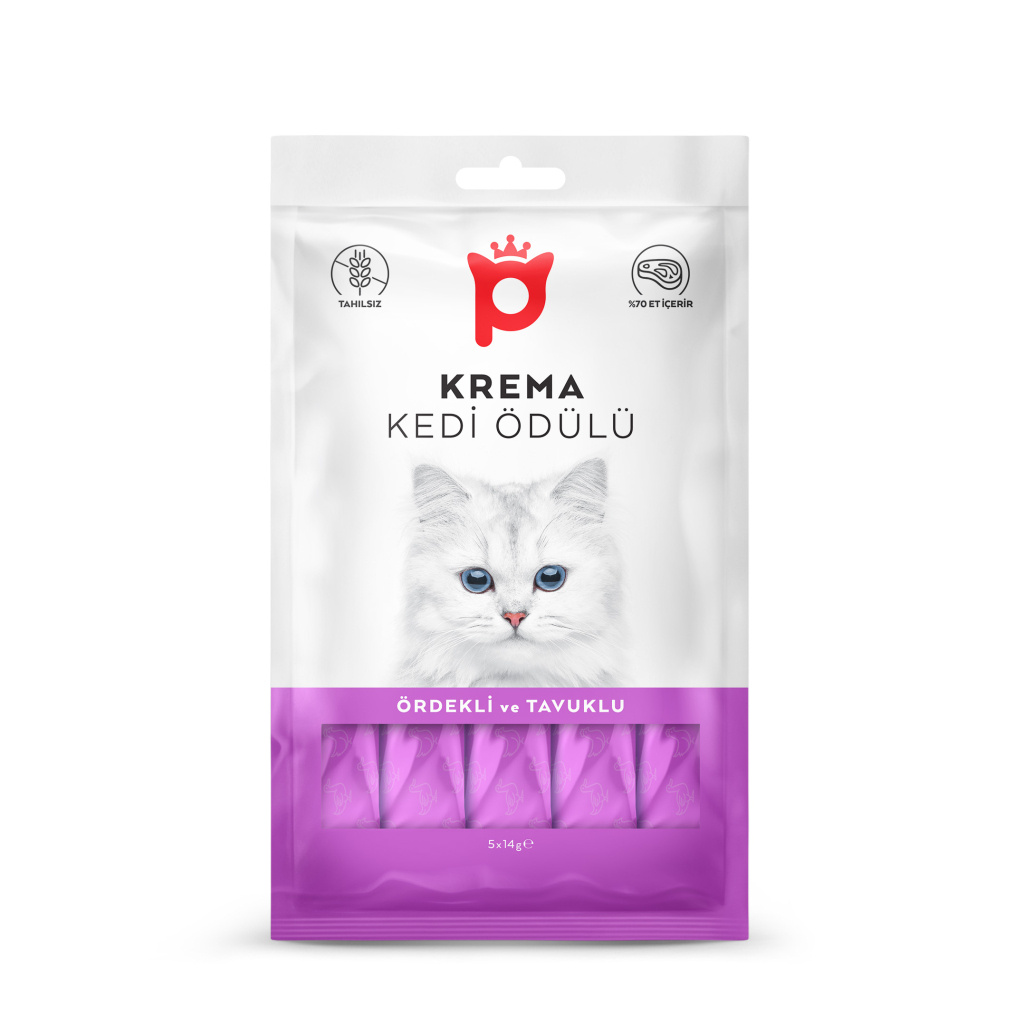 Petlebi Ördekli ve Tavuklu Krema Kedi Ödül Maması 14gr (5'li)