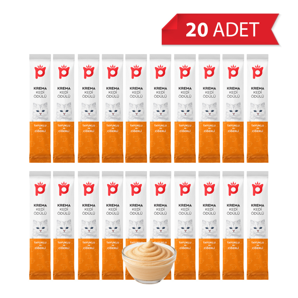 Petlebi Tavuklu ve Ciğerli Krema Kedi Ödül Maması 14gr (20 Adet)