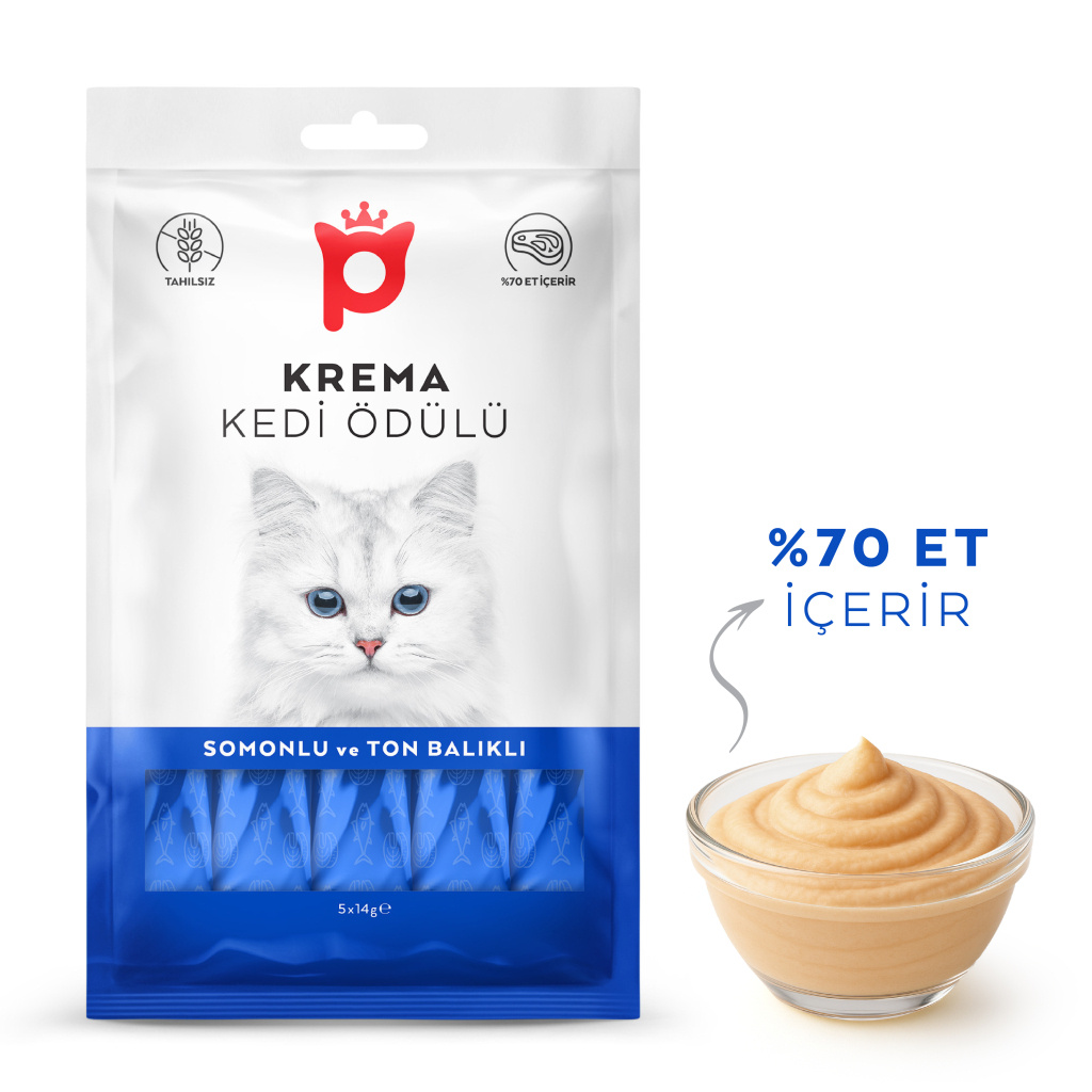 Petlebi Somonlu ve Ton Balıklı Krema Kedi Ödül Maması 14gr (60 Adet)
