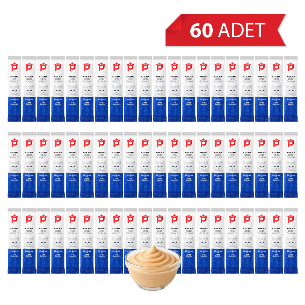 Petlebi Somonlu ve Ton Balıklı Krema Kedi Ödül Maması 14gr (60 Adet)