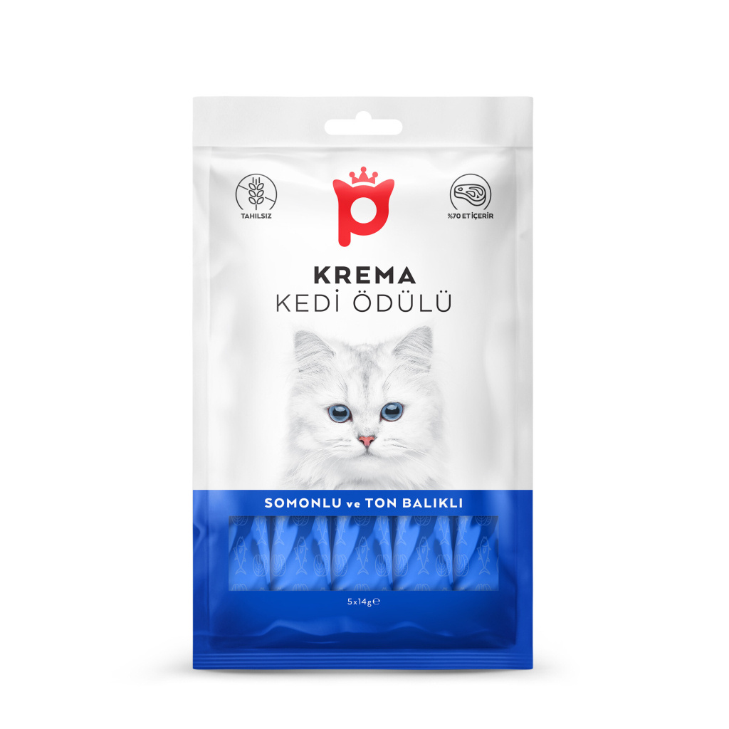 Petlebi Somonlu ve Ton Balıklı Krema Kedi Ödül Maması 14gr (60 Adet)