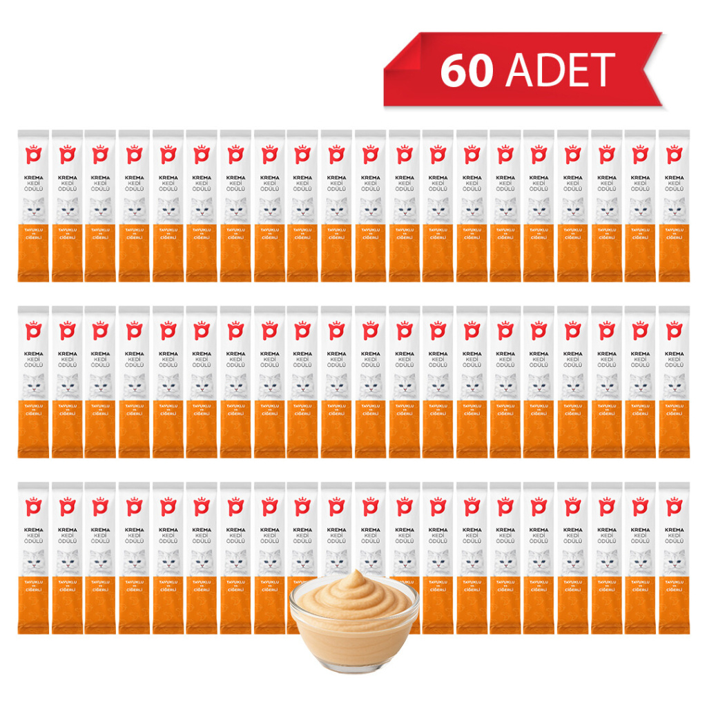 Petlebi Tavuklu ve Ciğerli Krema Kedi Ödül Maması 14gr (60 Adet)