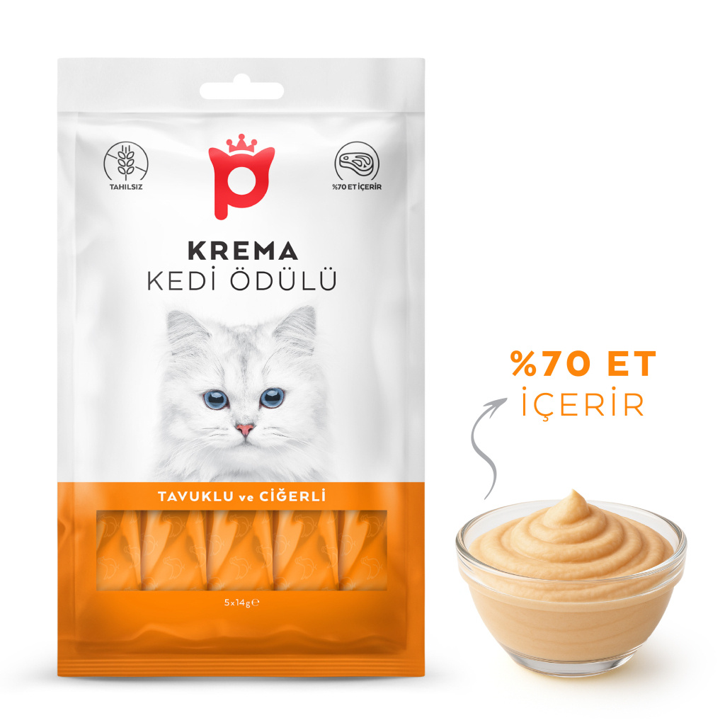 Petlebi Tavuklu ve Ciğerli Krema Kedi Ödül Maması 14gr (60 Adet)