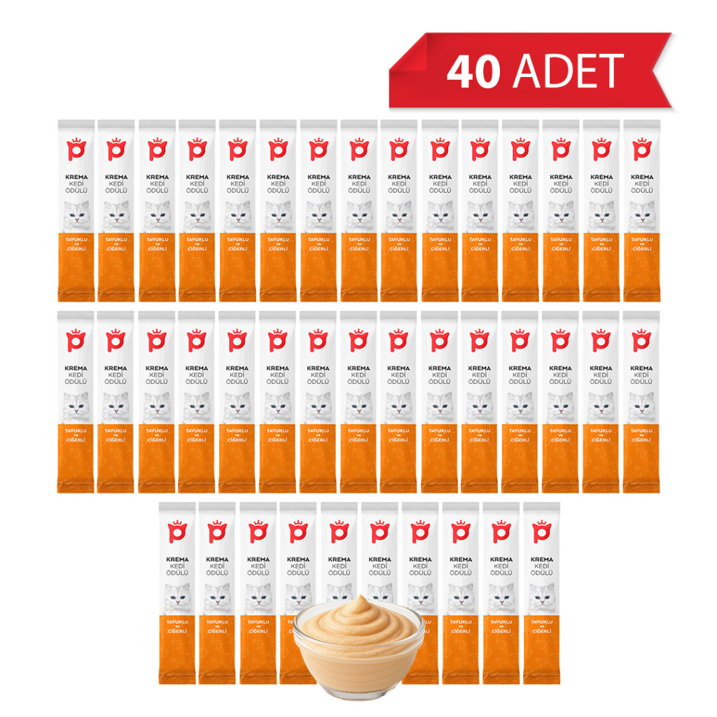 Petlebi Tavuklu ve Ciğerli Krema Kedi Ödül Maması 14gr (40 Adet)