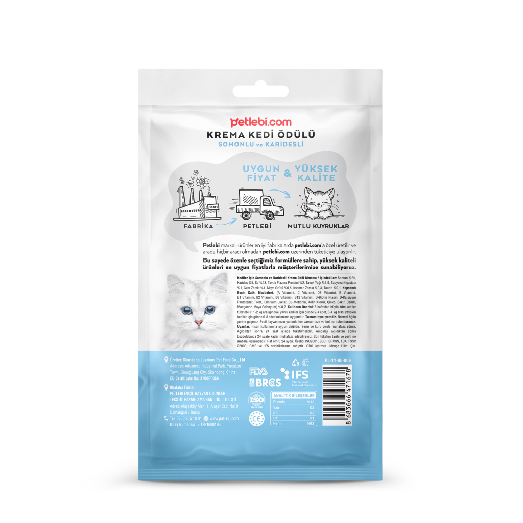 Petlebi Somonlu ve Karidesli Krema Kedi Ödül Maması 14gr (60 Adet)