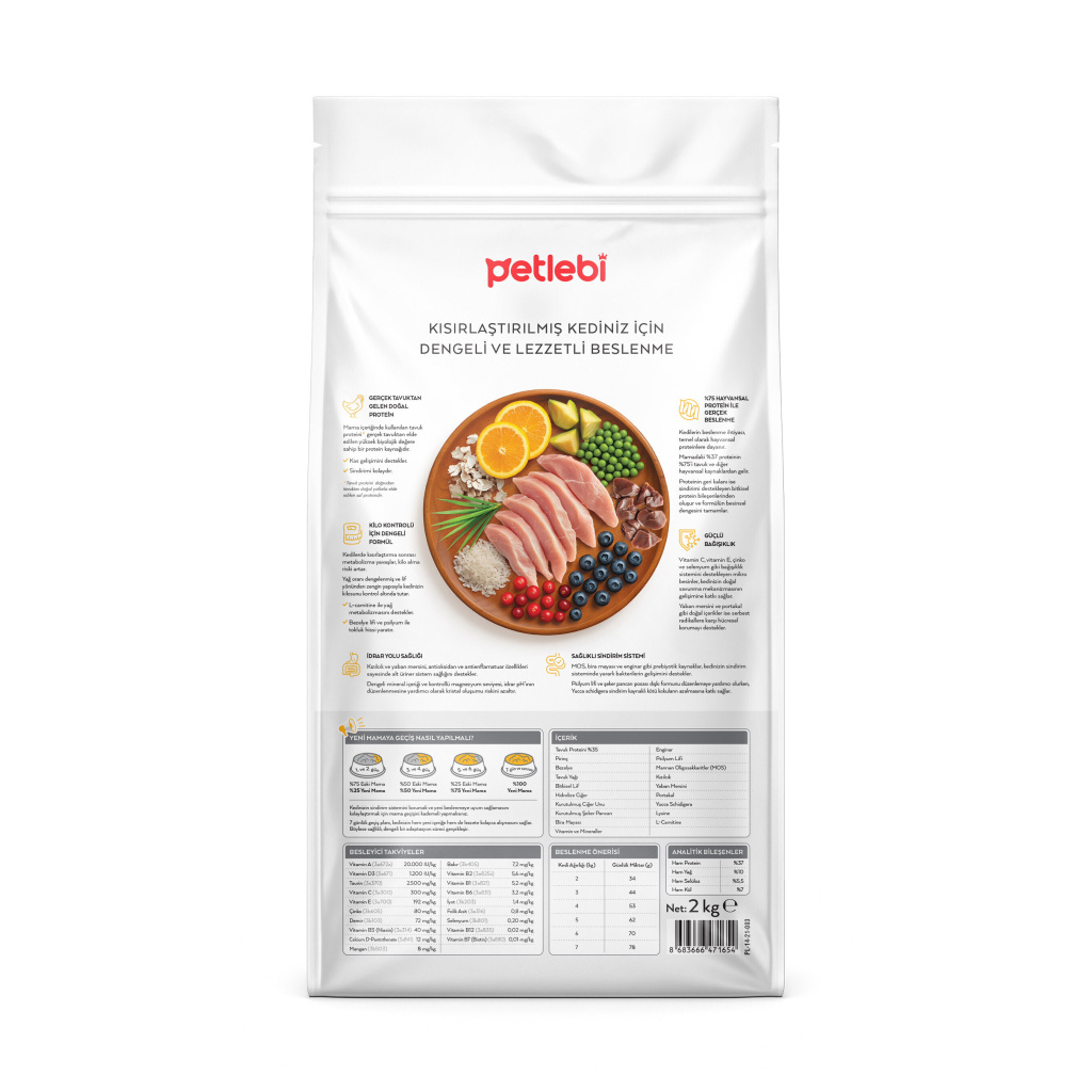 Petlebi Tavuklu Kısırlaştırılmış Kedi Maması 10kg