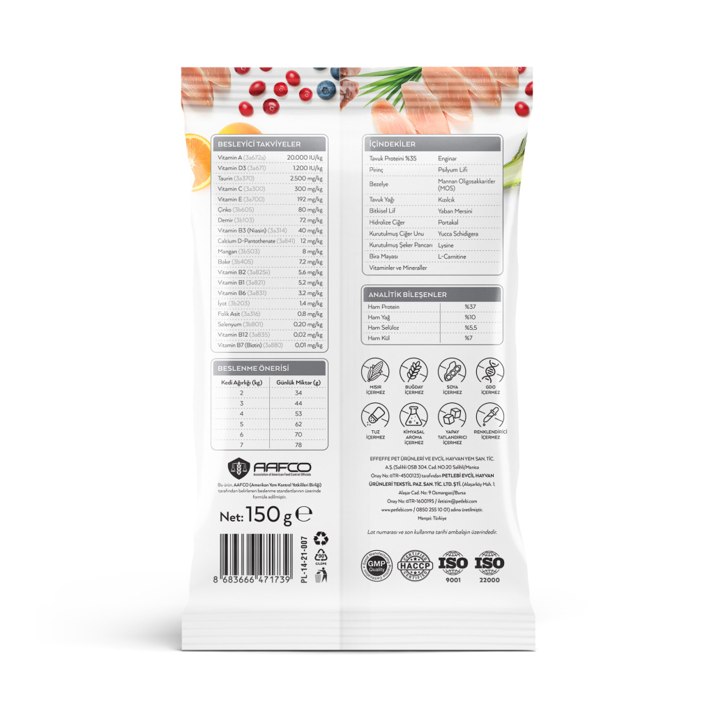 Petlebi Tavuklu Kısırlaştırılmış Tester Kedi Maması 150gr