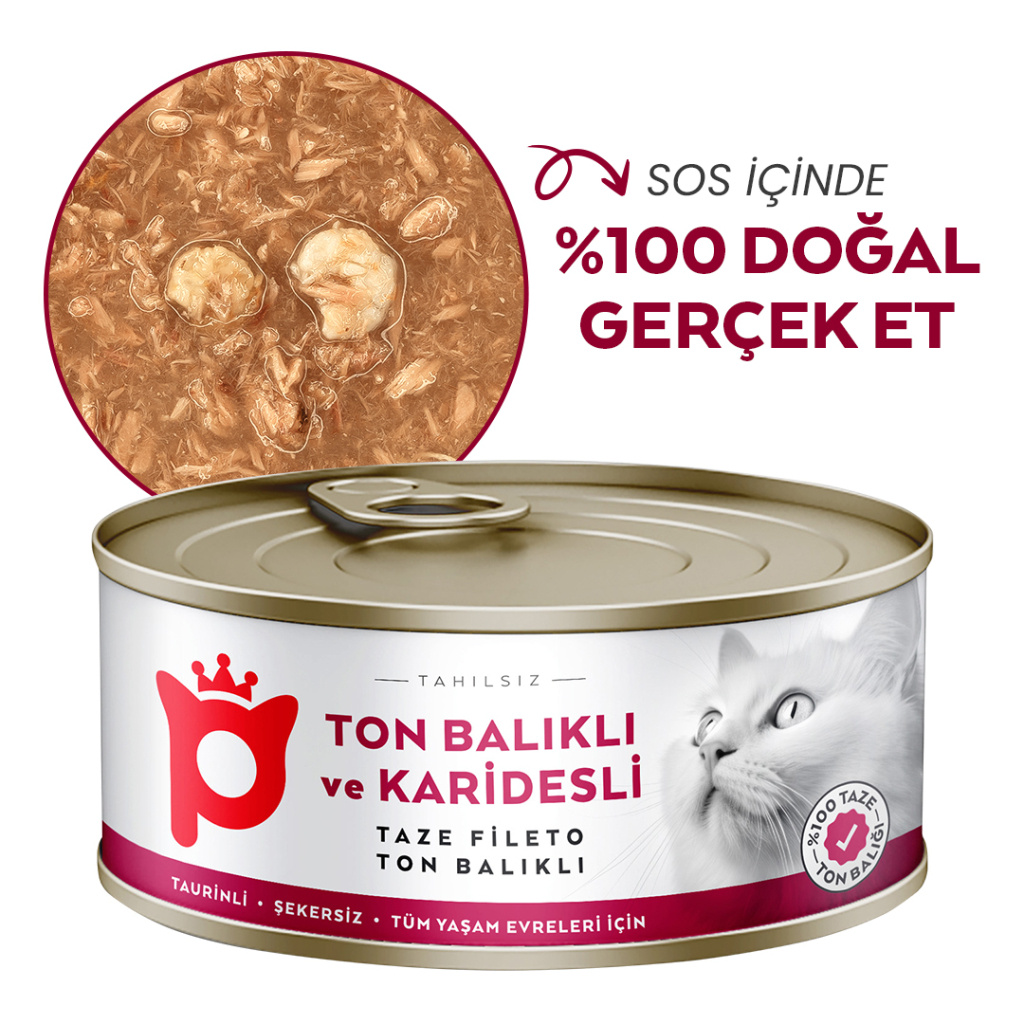 Petlebi Sos İçinde Fileto Taze Ton Balıklı ve Karidesli Kedi Konservesi 70gr