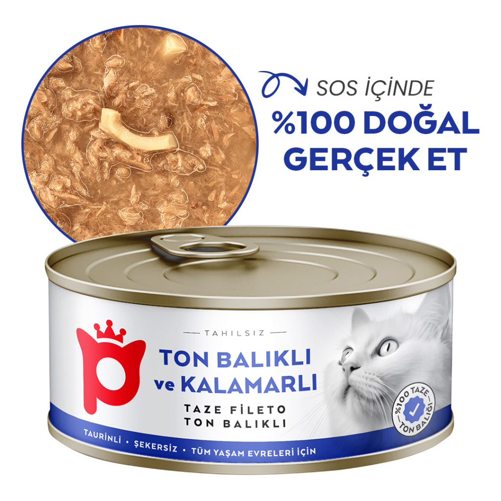 Petlebi Sos İçinde Fileto Taze Ton Balıklı ve Kalamarlı Kedi Konservesi 70gr