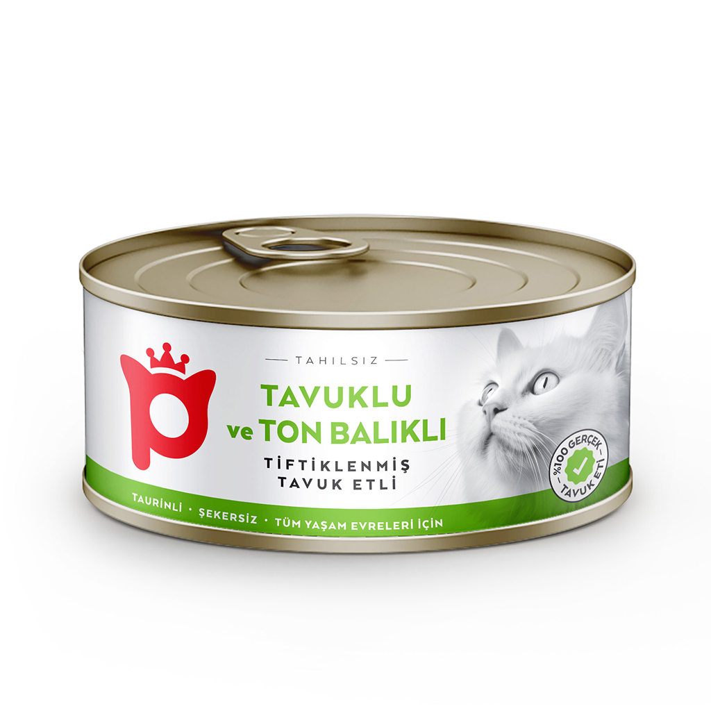 Petlebi Sos İçinde Tiftiklenmiş Taze Tavuk Etli ve Ton Balıklı Kedi Konservesi 70gr