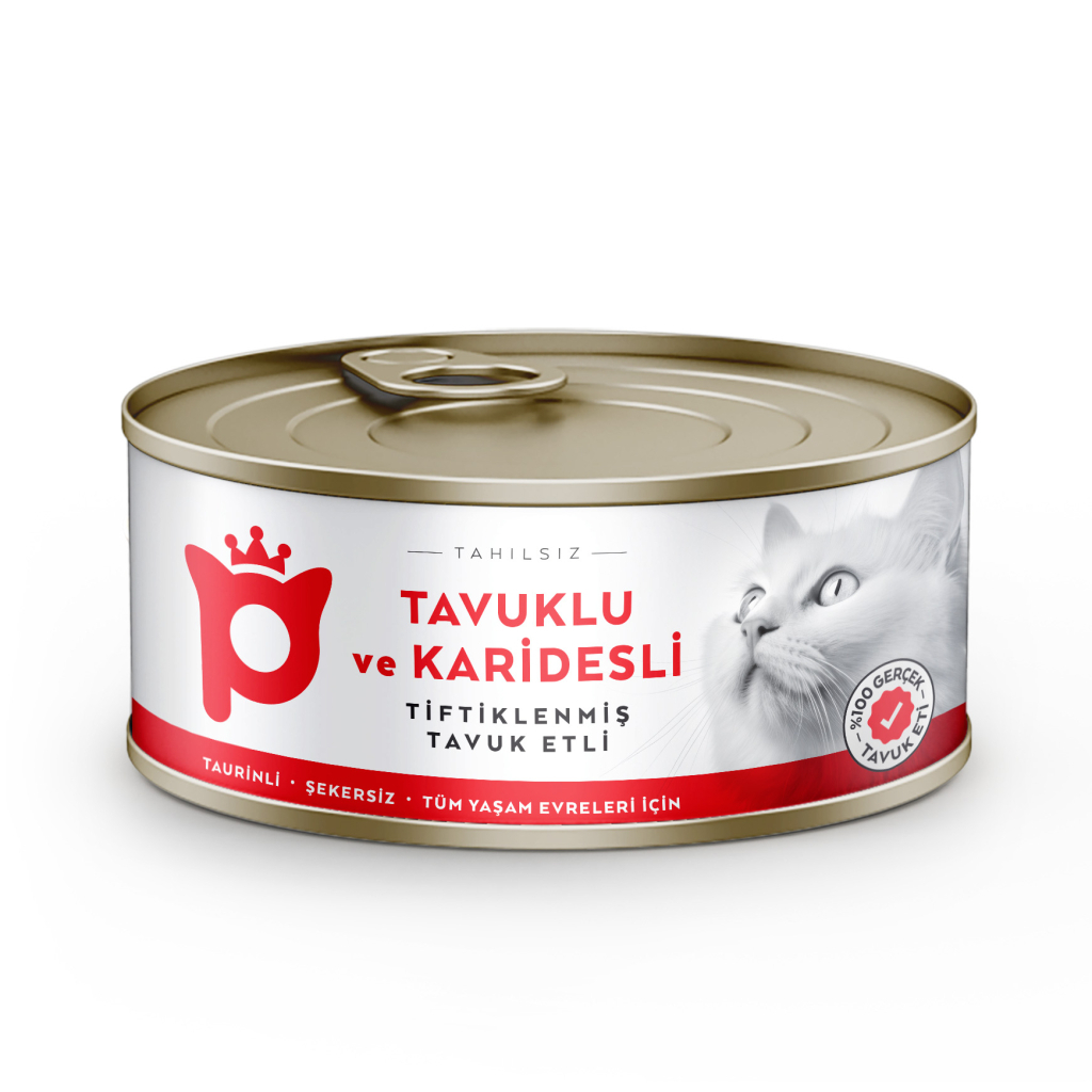 Petlebi Sos İçinde Tiftiklenmiş Taze Tavuk Etli ve Karidesli Kedi Konservesi 70gr