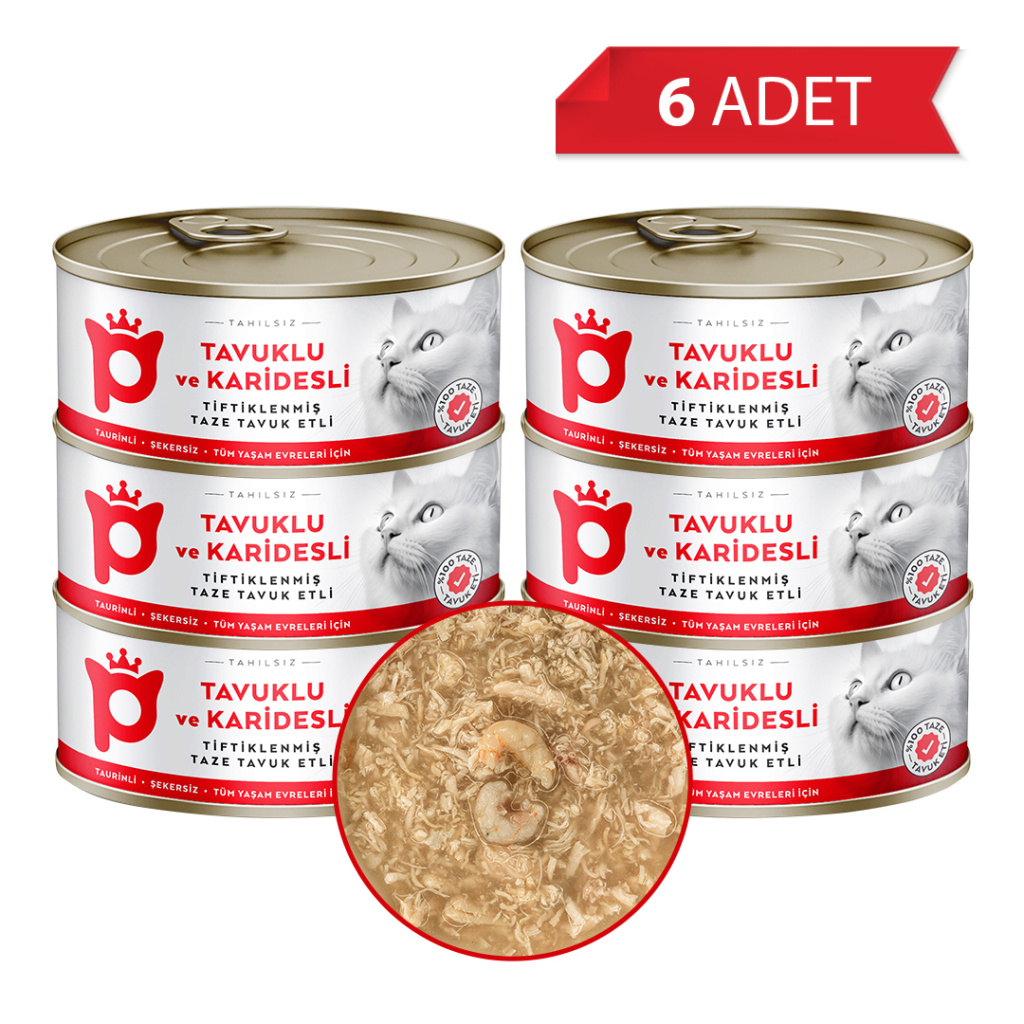 Petlebi Sos İçinde Tiftiklenmiş Taze Tavuk Etli ve Karidesli Kedi Konservesi 70gr (6 Adet)