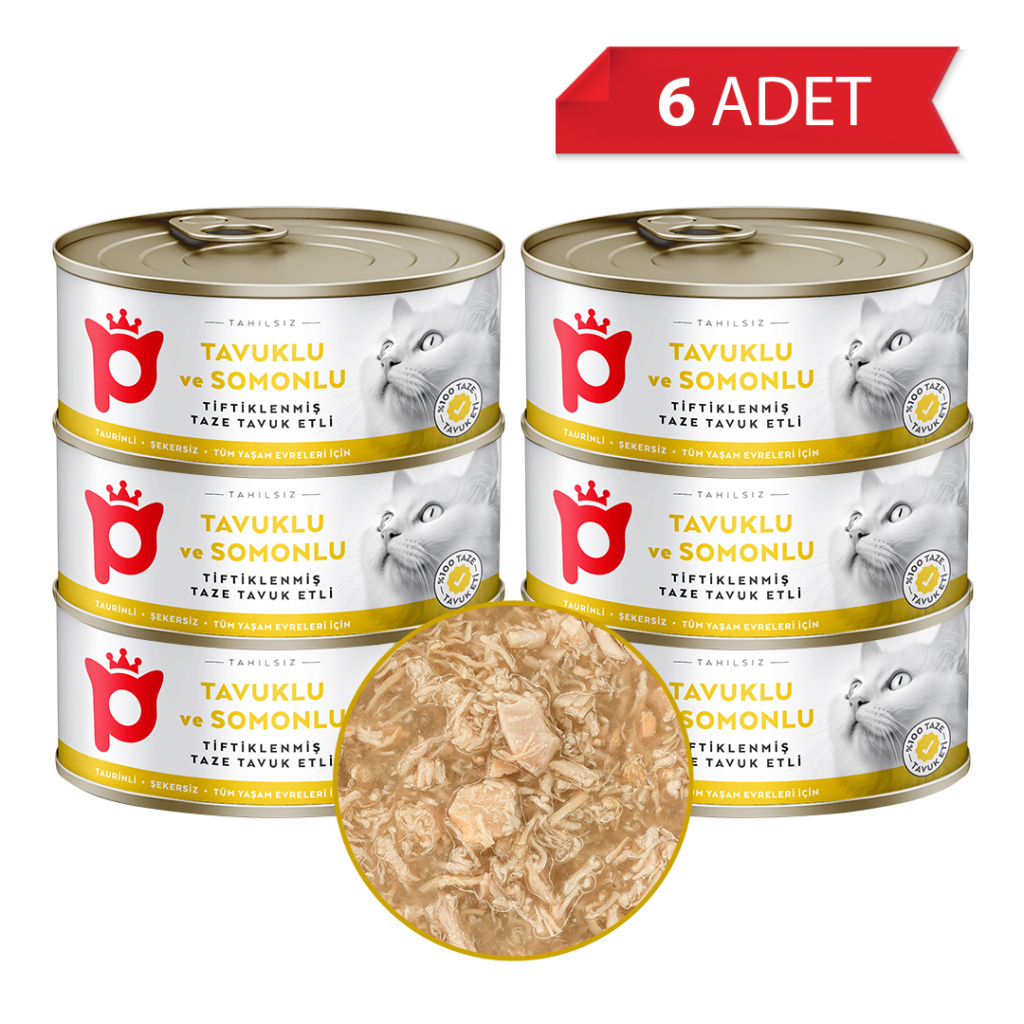 Petlebi Sos İçinde Tiftiklenmiş Taze Tavuk Etli ve Somonlu Kedi Konservesi 70gr (6 Adet)