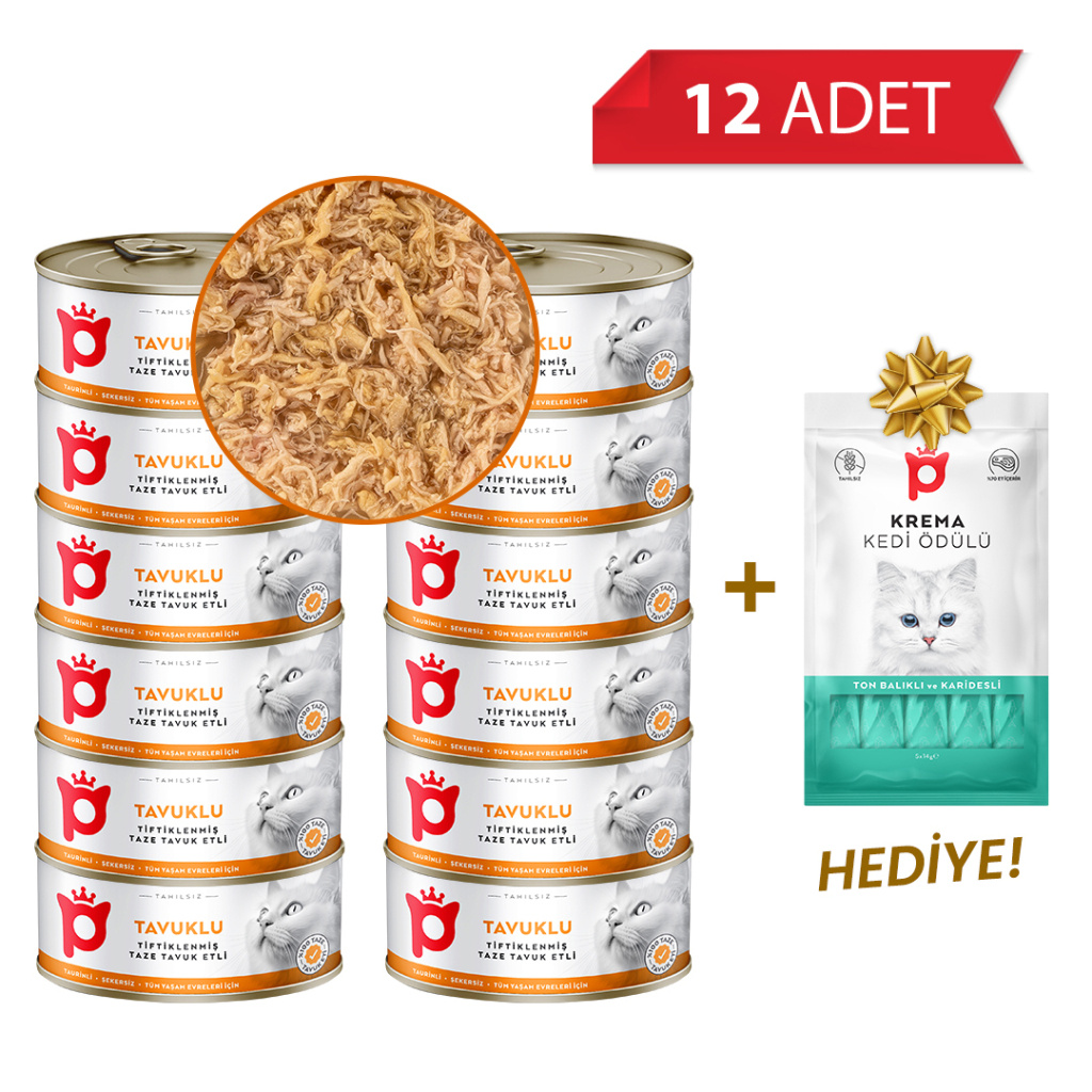 Petlebi Sos İçinde Tiftiklenmiş Taze Tavuk Etli Kedi Konservesi 70gr (12 Adet)