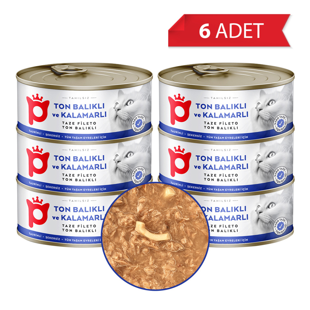 Petlebi Sos İçinde Fileto Taze Ton Balıklı ve Kalamarlı Kedi Konservesi 70gr (6 Adet)