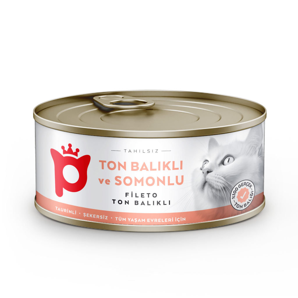 Petlebi Sos İçinde Fileto Taze Ton Balıklı ve Somonlu Kedi Konservesi 70gr (12 Adet)