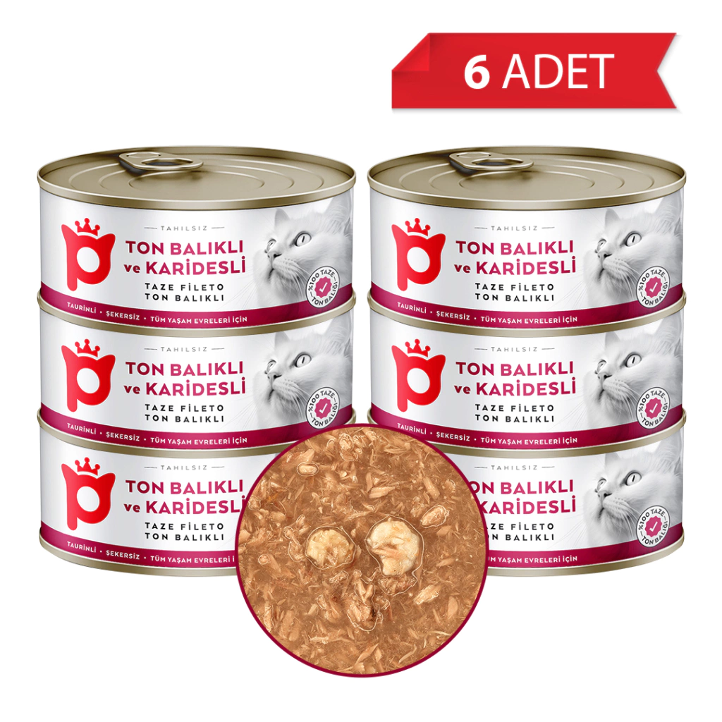 Petlebi Sos İçinde Fileto Taze Ton Balıklı ve Karidesli Kedi Konservesi 70gr (6 Adet)