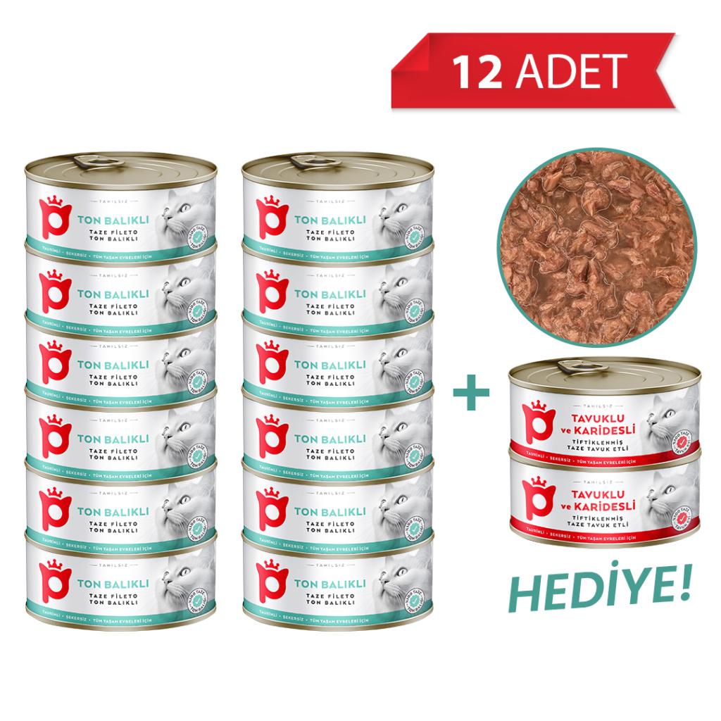 Petlebi Sos İçinde Fileto Taze Ton Balıklı Kedi Konservesi 70gr (12 Adet)+2 Adet HEDİYE