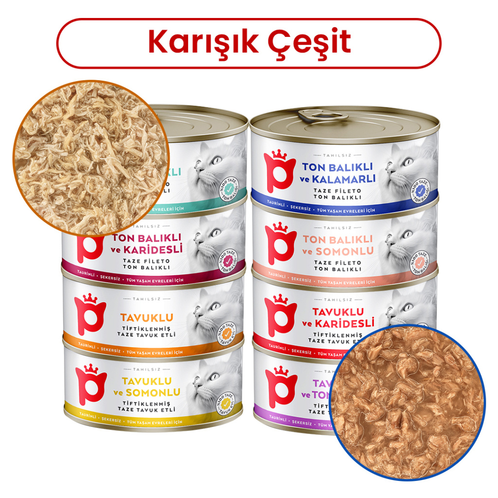 Petlebi Sos İçinde Taze Balıklı ve Tavuk Etli Karışık Çeşitli Kedi Konservesi 70gr (8 Adet)