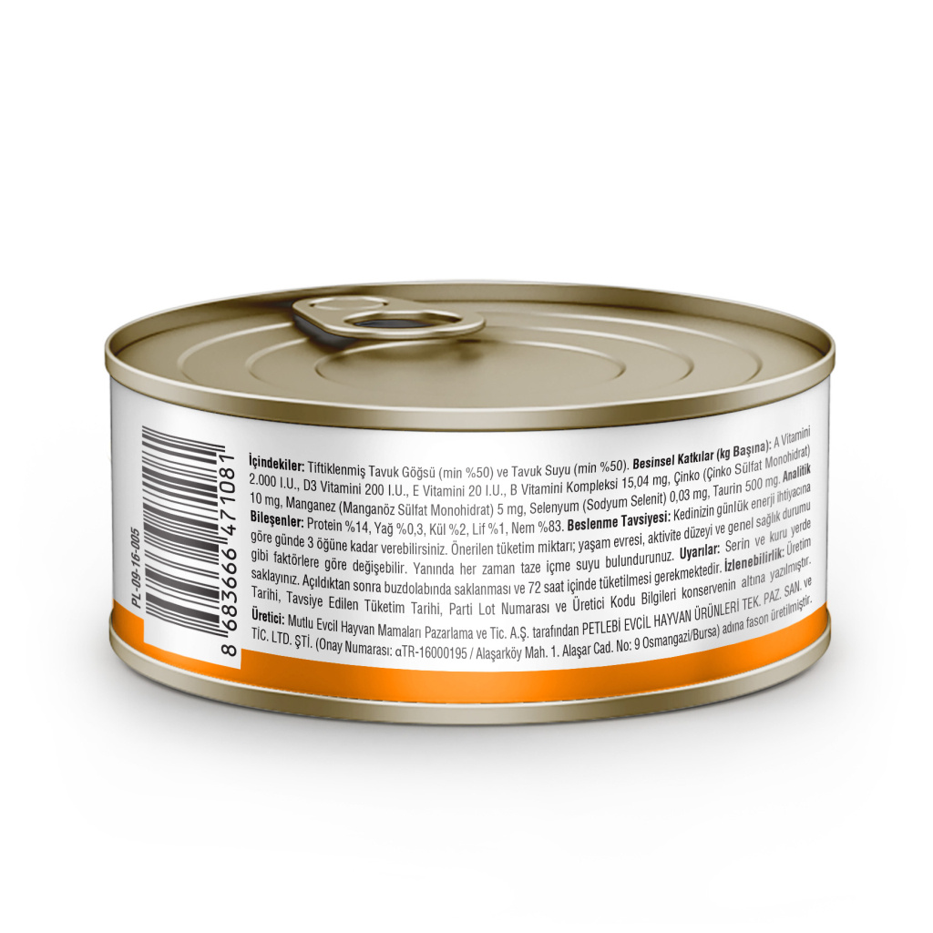 Petlebi Sos İçinde Tiftiklenmiş Taze Tavuk Etli Kedi Konservesi 70gr (24 Adet)