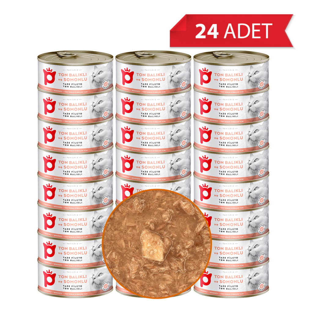 Petlebi Sos İçinde Fileto Taze Ton Balıklı ve Somonlu Kedi Konservesi 70gr (24 Adet)
