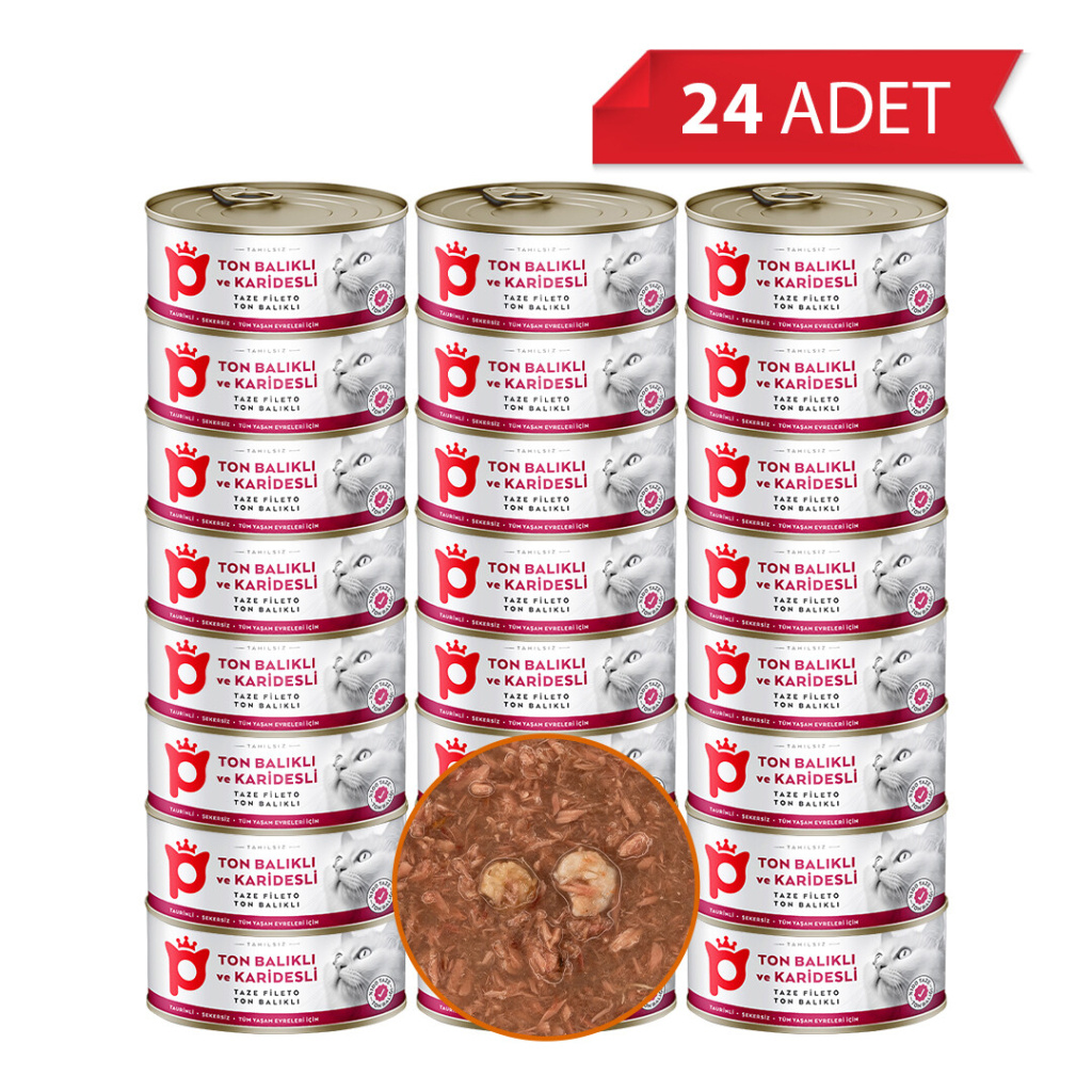 Petlebi Sos İçinde Fileto Taze Ton Balıklı ve Karidesli Kedi Konservesi 70gr (24 Adet)