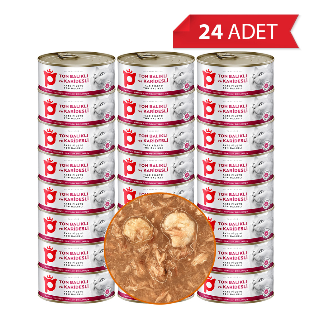 Petlebi Sos İçinde Fileto Taze Ton Balıklı ve Karidesli Kedi Konservesi 70gr (24 Adet)