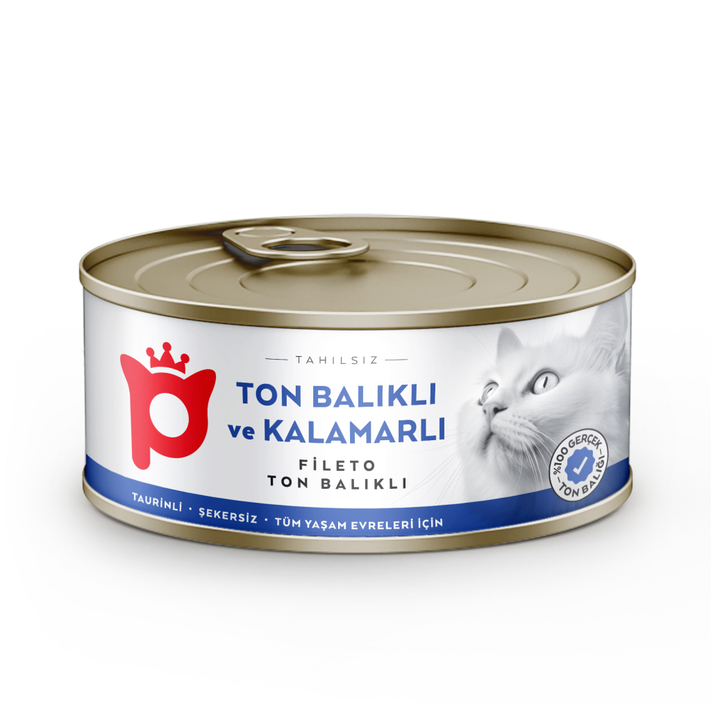 Petlebi Sos İçinde Fileto Taze Ton Balıklı ve Kalamarlı Kedi Konservesi 70gr (24 Adet)