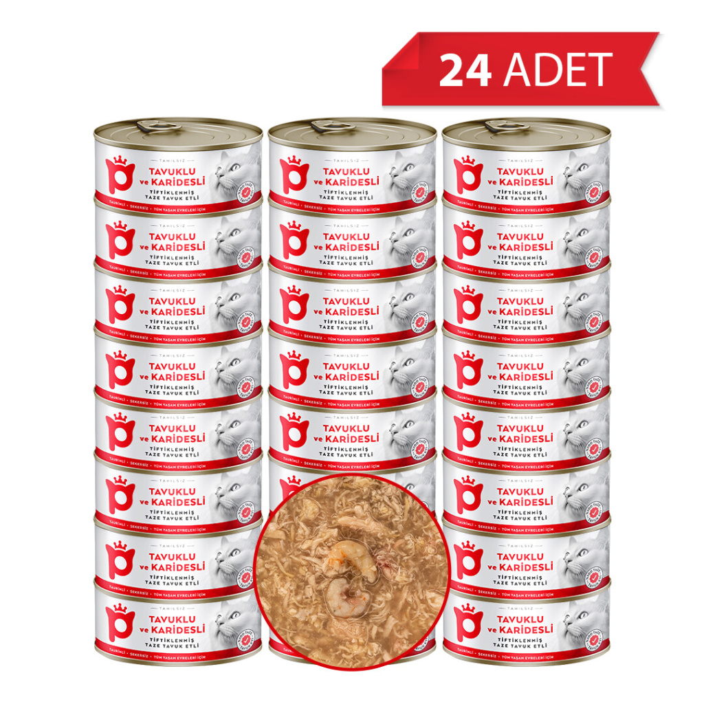 Petlebi Sos İçinde Tiftiklenmiş Taze Tavuk Etli ve Karidesli Kedi Konservesi 70gr (24 Adet)