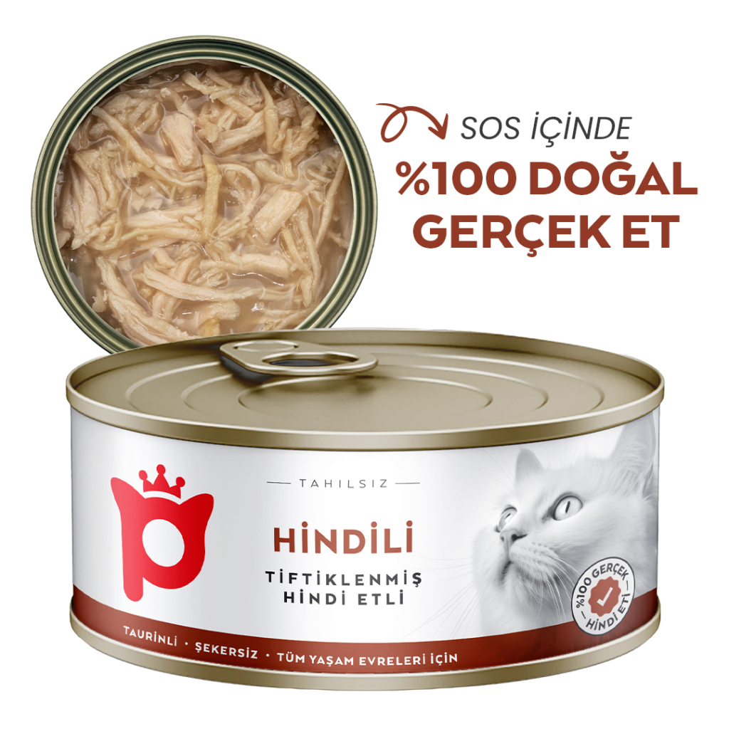 Petlebi Sos içinde Tiftiklenmiş Taze Hindi Etli Kedi Konservesi 70gr