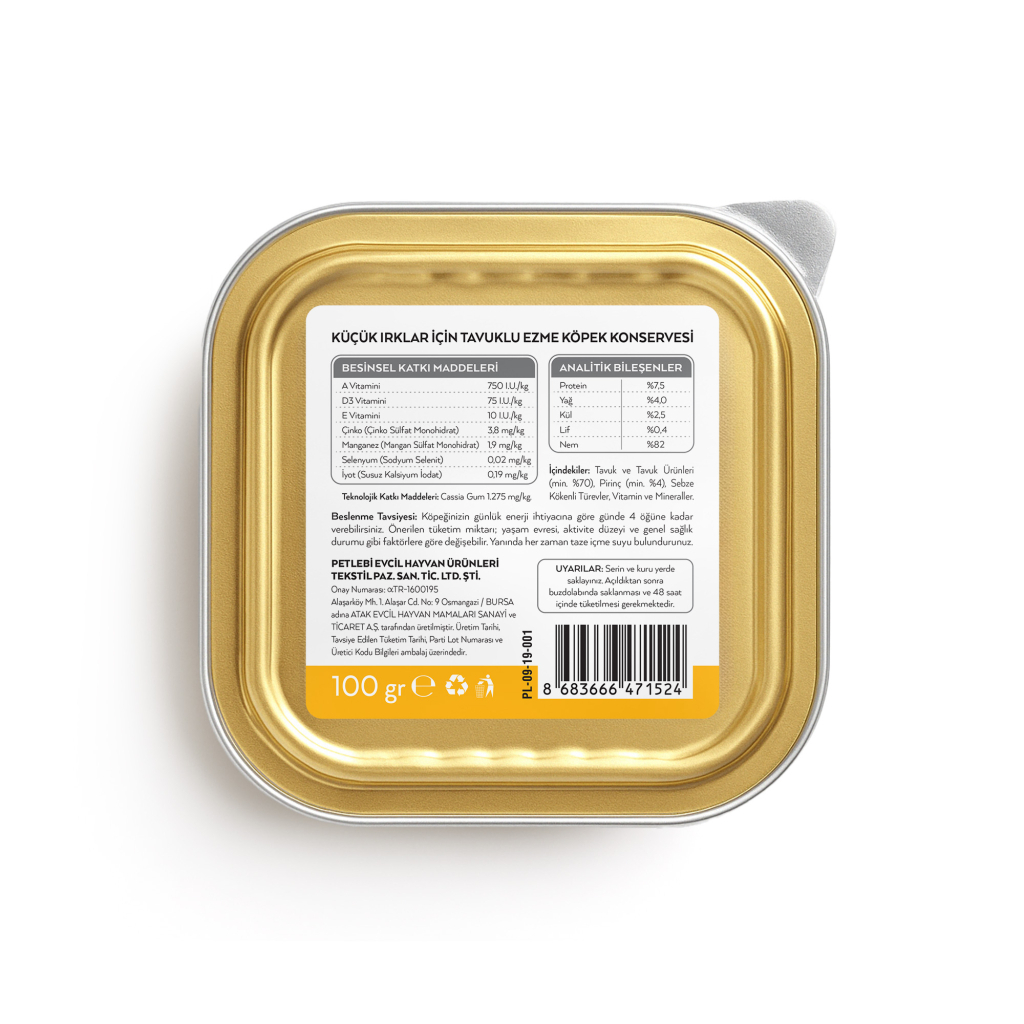 Petlebi Tavuklu Küçük Irklar İçin Ezme Köpek Konservesi 100gr
