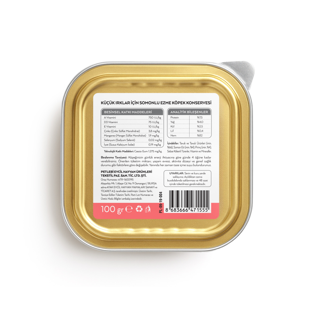 Petlebi Somonlu Küçük Irklar İçin Ezme Köpek Konservesi 100gr