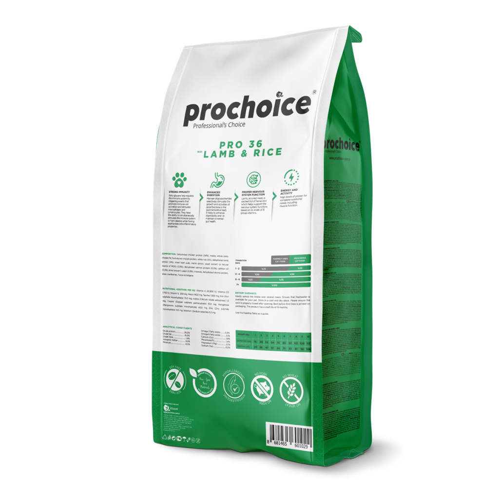 ProChoice Pro 36 Kuzulu ve Pirinçli Düşük Tahıllı Yetişkin Kedi Maması 15kg