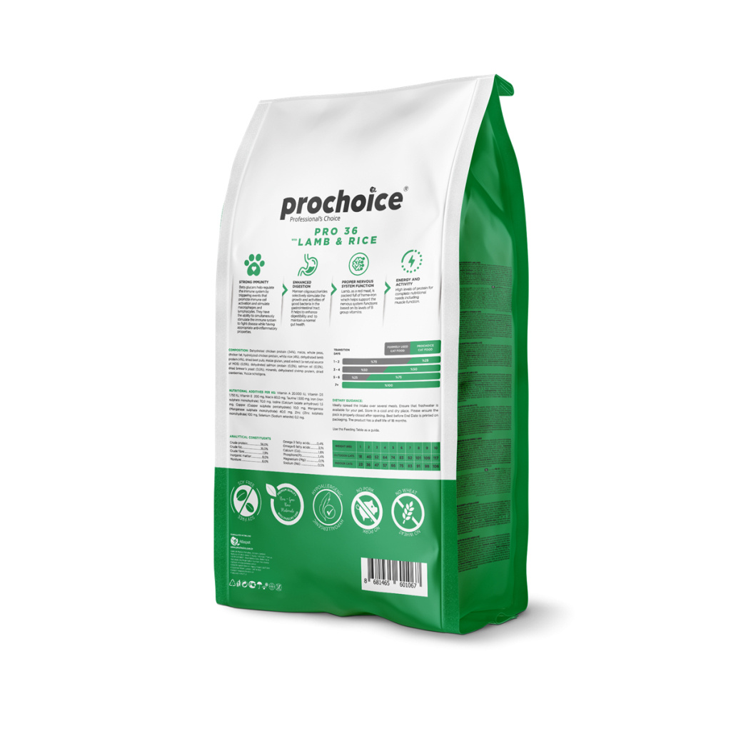 ProChoice Pro 36 Kuzulu ve Pirinçli Düşük Tahıllı Yetişkin Kedi Maması 2kg