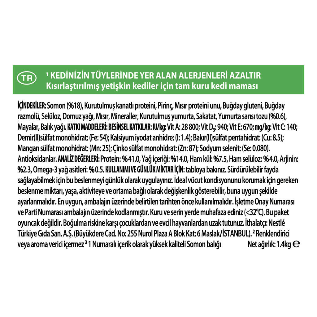 Pro Plan LiveClear Somonlu Alerjen Azaltan Kısırlaştırılmış Kedi Maması 1,4kg