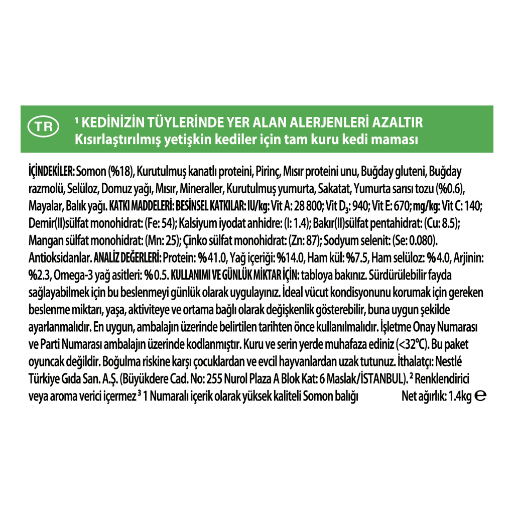 Pro Plan LiveClear Somonlu Alerjen Azaltan Kısırlaştırılmış Kedi Maması 1,4kg