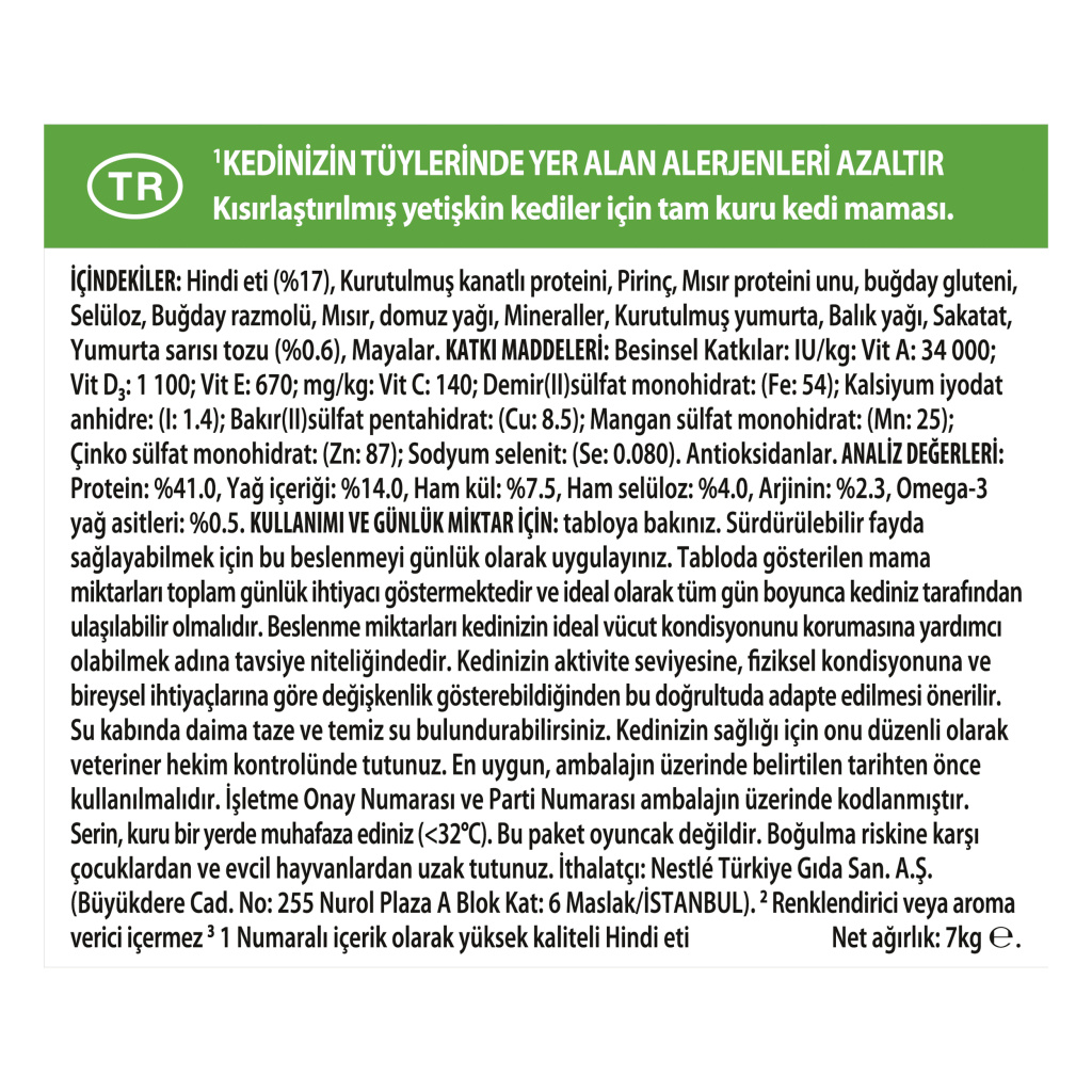 Pro Plan LiveClear Hindili Alerjen Azaltan Kısırlaştırılmış Kedi Maması 7kg