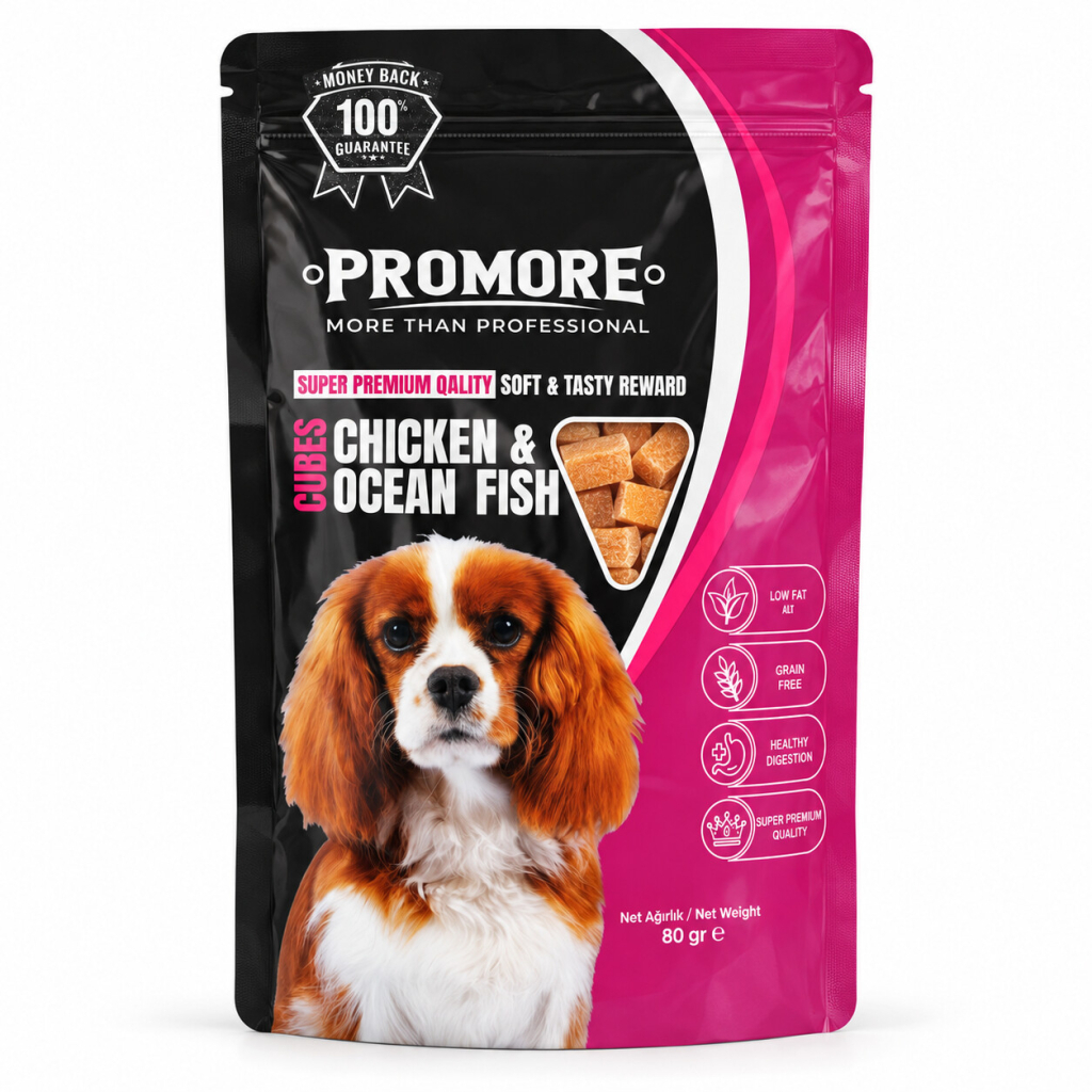 Promore Tavuk Etli ve Okyanus Balıklı Küp Köpek Ödül Maması 80gr