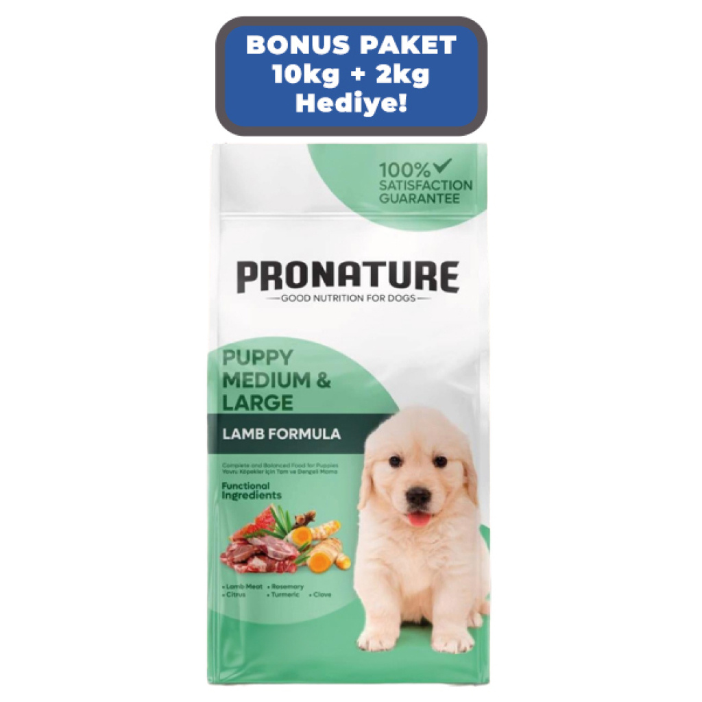 Pronature Orta ve Büyük Irk Kuzulu ve Pirinçli Yavru Köpek Maması 10kg + 2kg HEDİYE!