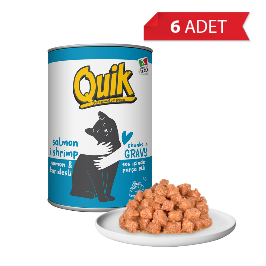 Quik Somonlu Karidesli Yetişkin Kedi Konservesi 415gr (6 Adet)